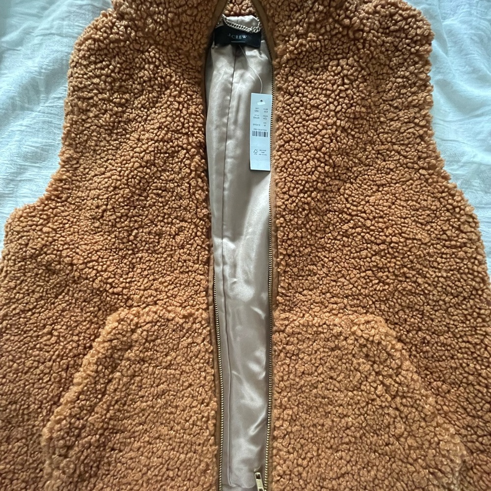 JCREW Teddy Sherpa vest burnt orange color NWT